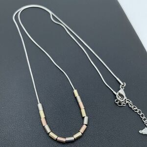 Silver Tone Mixed Media Metal Bead Necklace Snake Chain 24" Minimalist Modernist